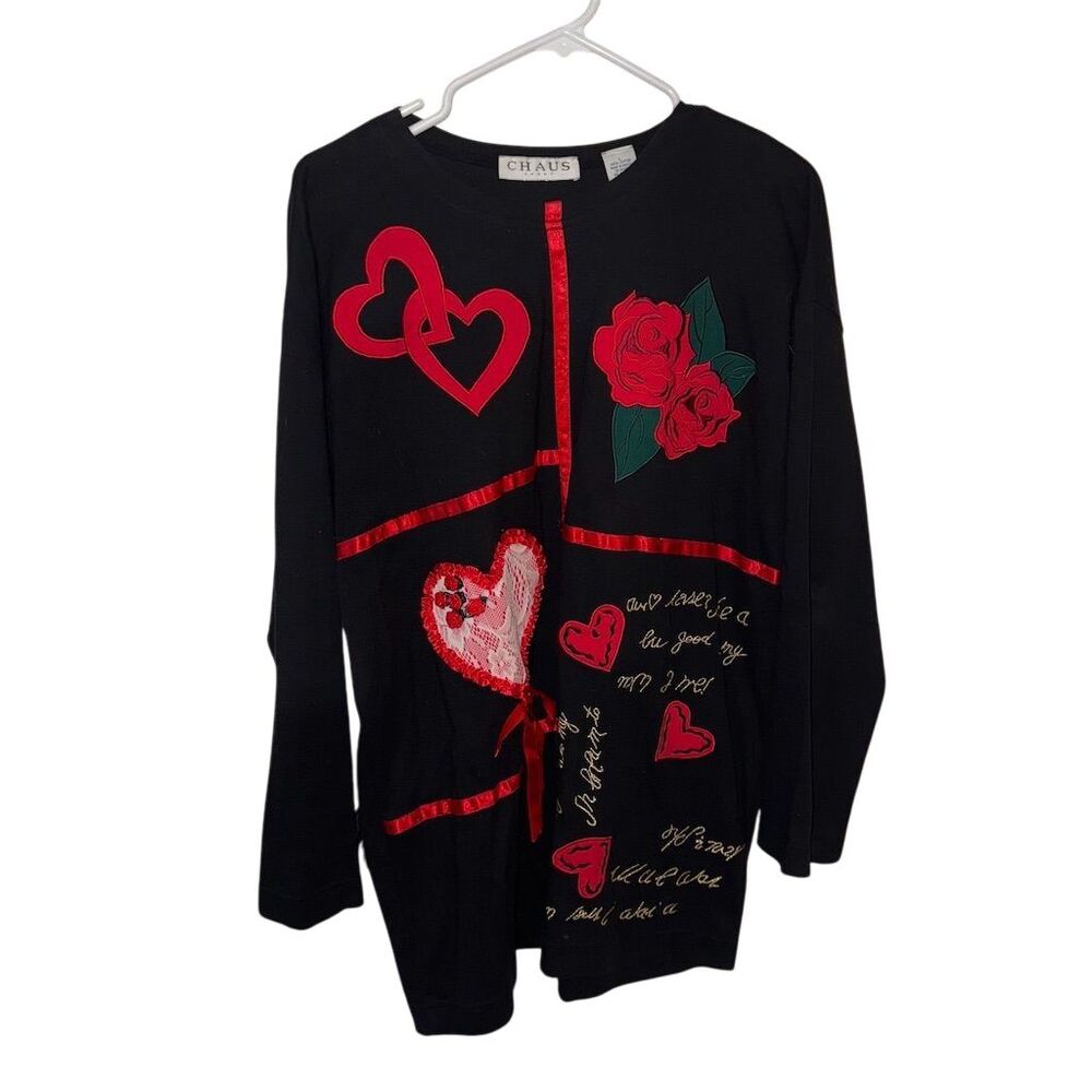 Chaus Vintage  Women's Floral Heart 3D Shirt‎  L Multicolor Valentine's Theme